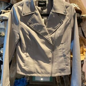 Express Gray Leather Jacket Sleek Design Versatile